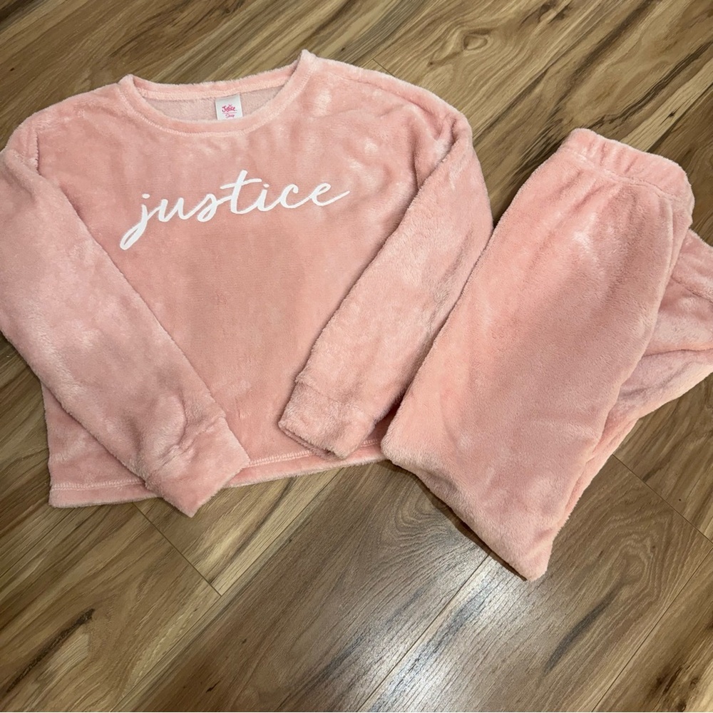 Justice Fuzzy Pink Pajama Set for Girls, Size 29